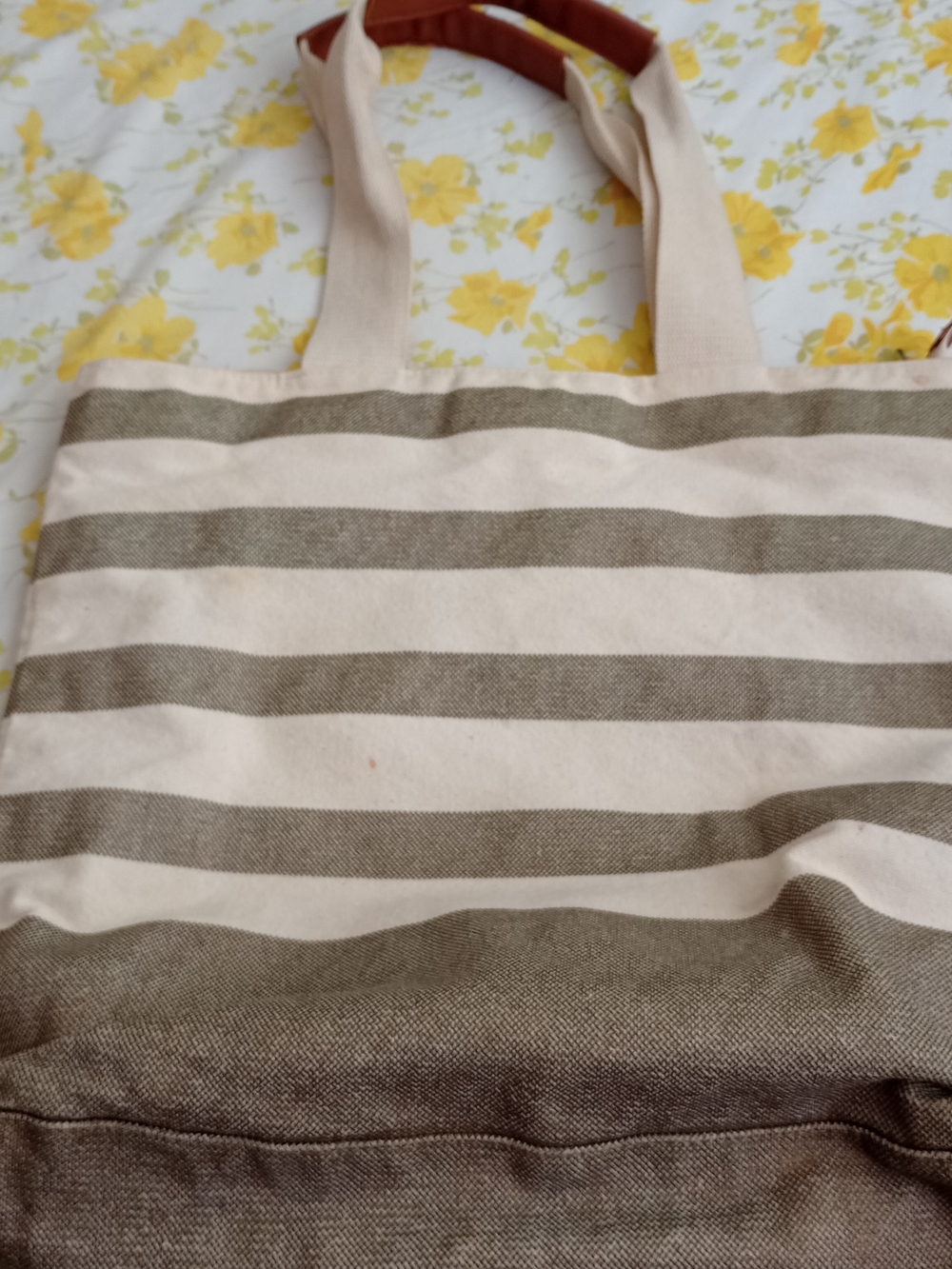 Bath & Body Works tote bag  beige and white horizontal stripes